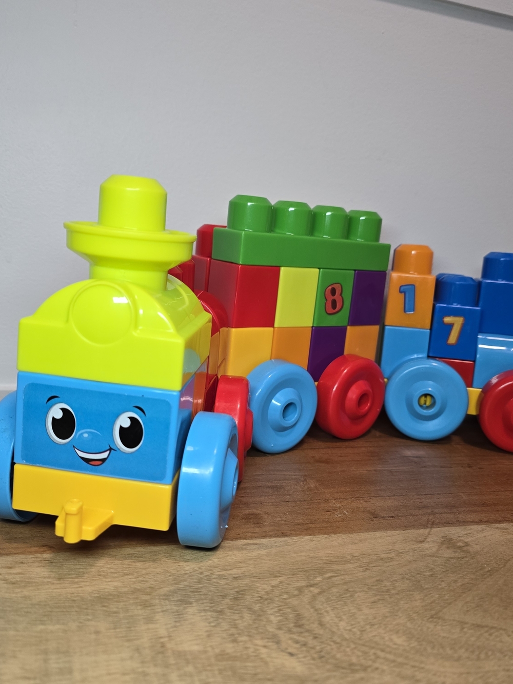 Mega Blocks 123 Colorful Stacking Train Toy - Blue, Yellow, Red.